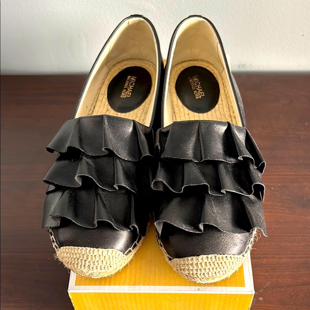 Michael Kors Black Espadrille Ruffle Shoes